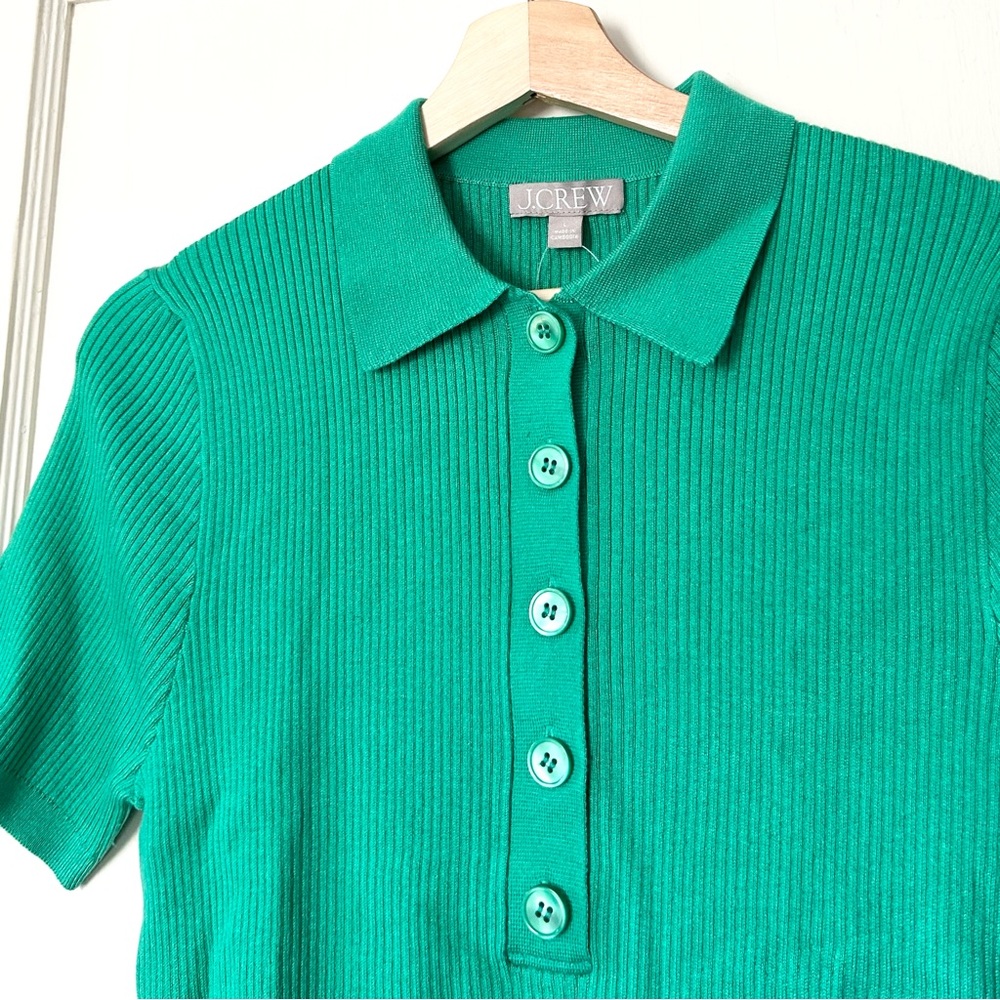 NWT J. Crew‎ Short Sleeve Polo Shirt Lyocell Blend Vibrant Green L - Picture 2 of 5